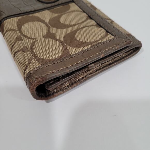 Coach Long Wallet Stripe Croc Envelope Metalic Brown Designer Large Leather - Picture 9 of 10